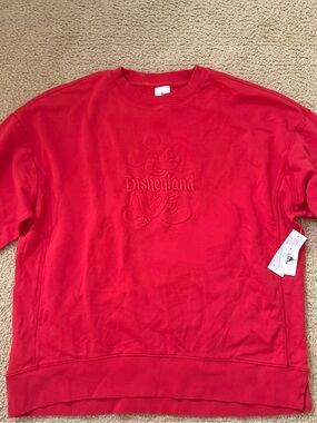 NWT Disneyland Resort Red Embossed Logo Sweater Size Small